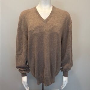 Lux‎ Cashmere Mens 100% Pure Cashmere Sweater Size M Classic V-Neck Brown Tan